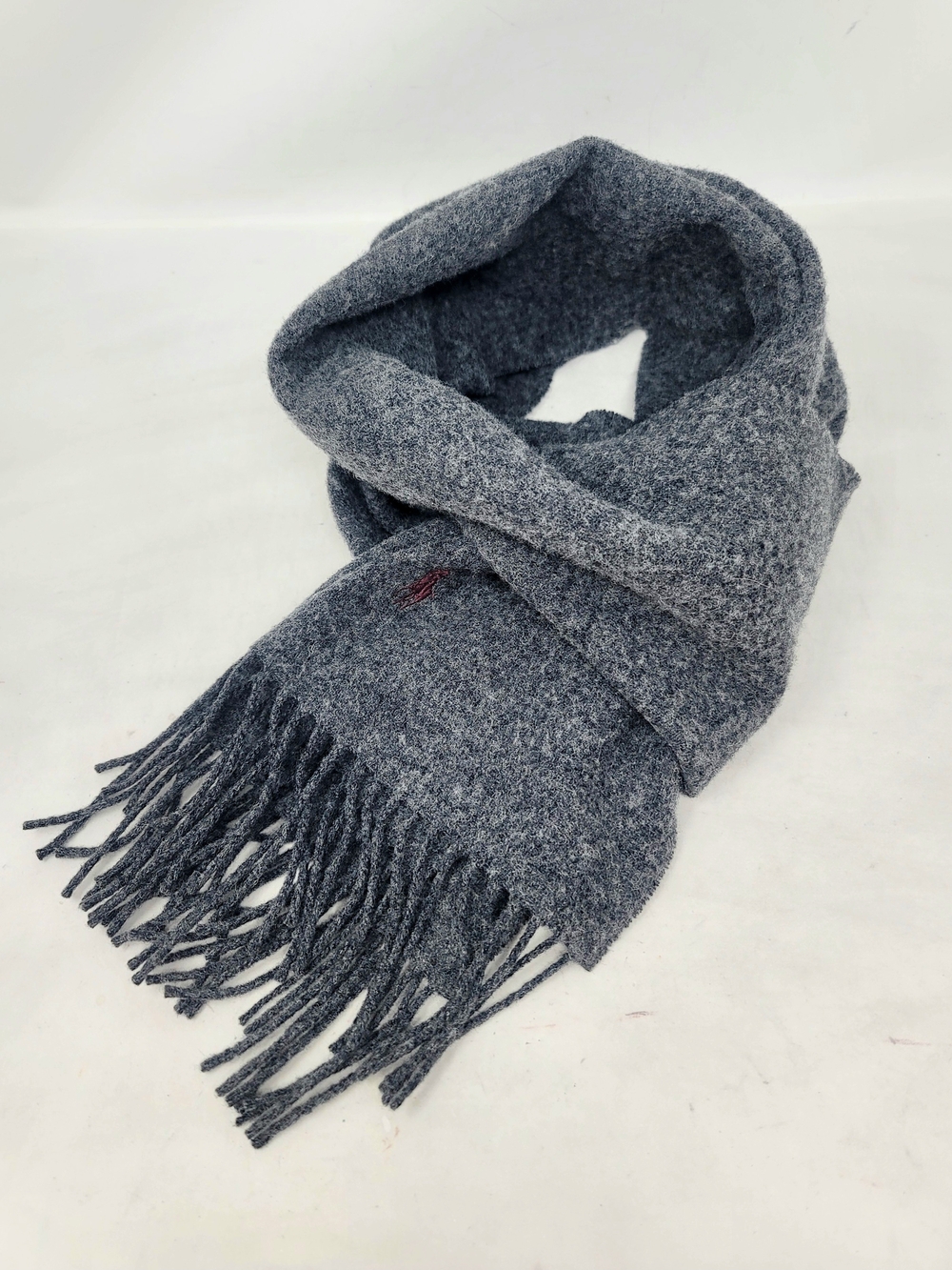VTG Polo Ralph Lauren Unisex 100% Scotland Wool Charcoal Grey Scarf 90s Preppy - Picture 2 of 13